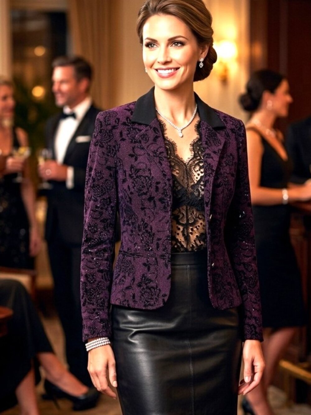 Jessica Howard Vintage Womens Brocade Evening Jacket 16 Purple MADE IN USA